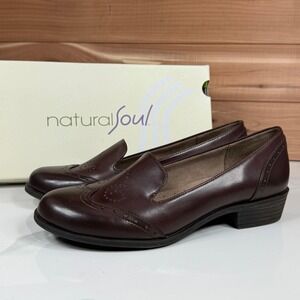 Natural Soul by Naturalizer Brown Leather Loafer Block Dress Shoes Womens 7‎ M